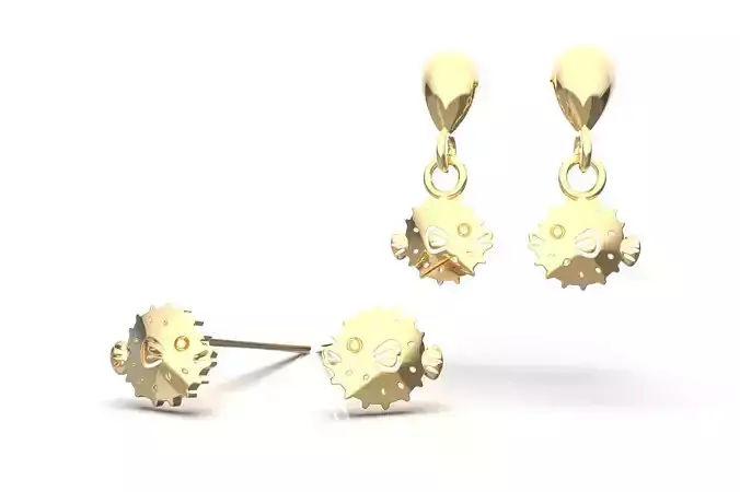 Oceanic Animal Stud and Dangling Earring Pack - Puffer Fish