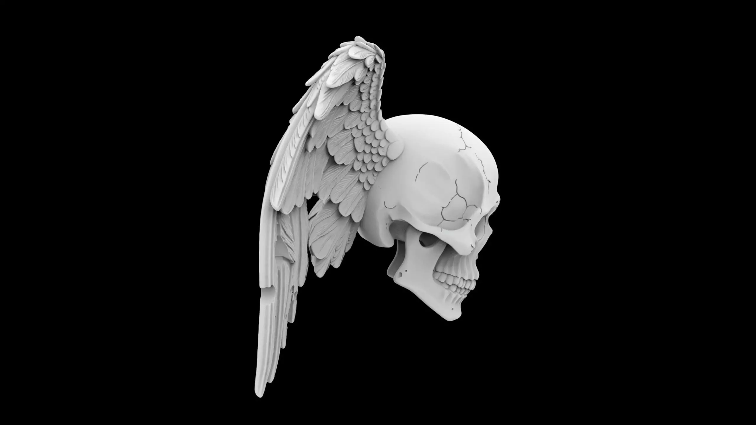 Fallen Angel Skull with Broken Wings 3D Print Model 3D print model_5