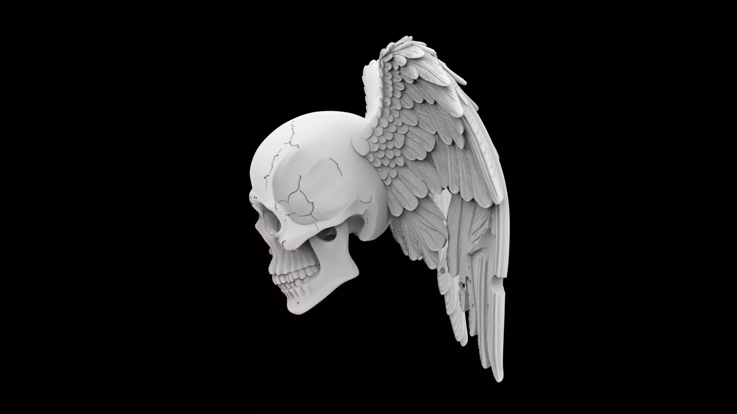 Fallen Angel Skull with Broken Wings 3D Print Model 3D print model_2