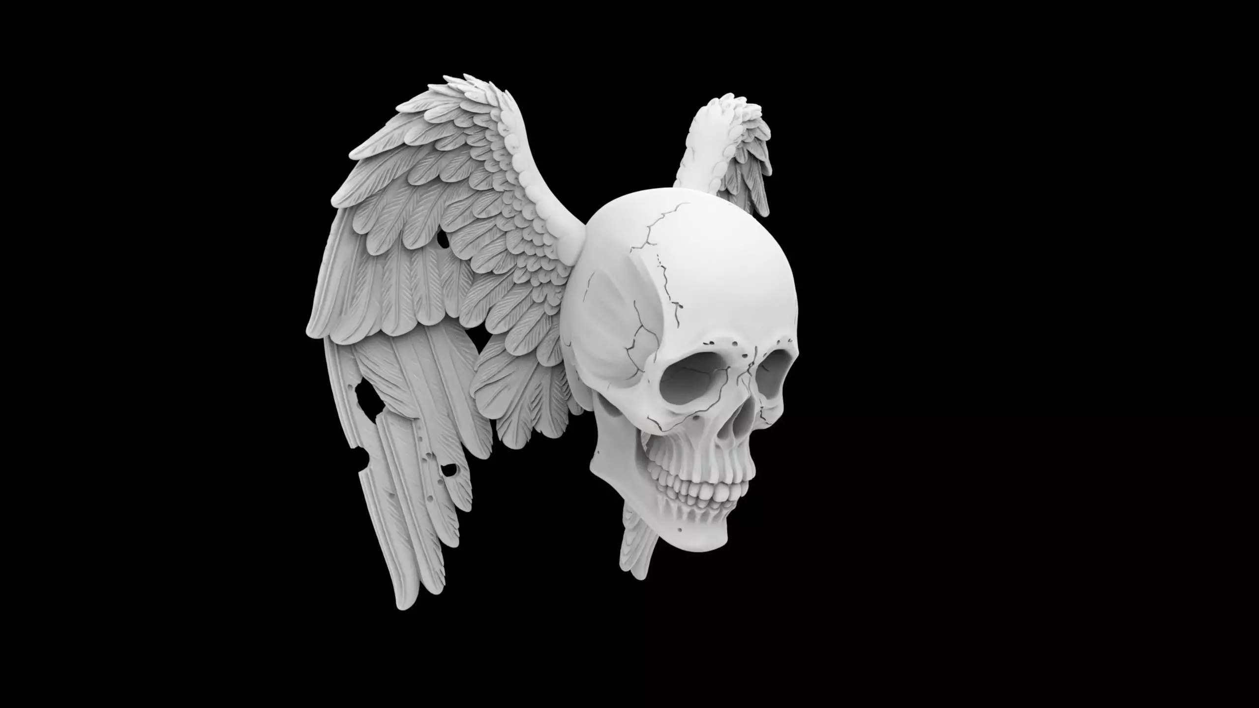 Fallen Angel Skull with Broken Wings 3D Print Model 3D print model_0