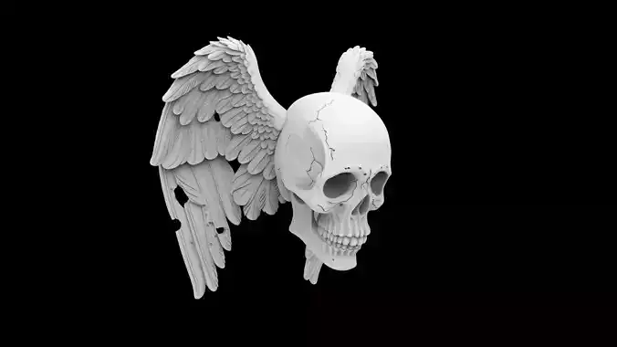 Fallen Angel Skull with Broken Wings 3D Print Model 3D print model