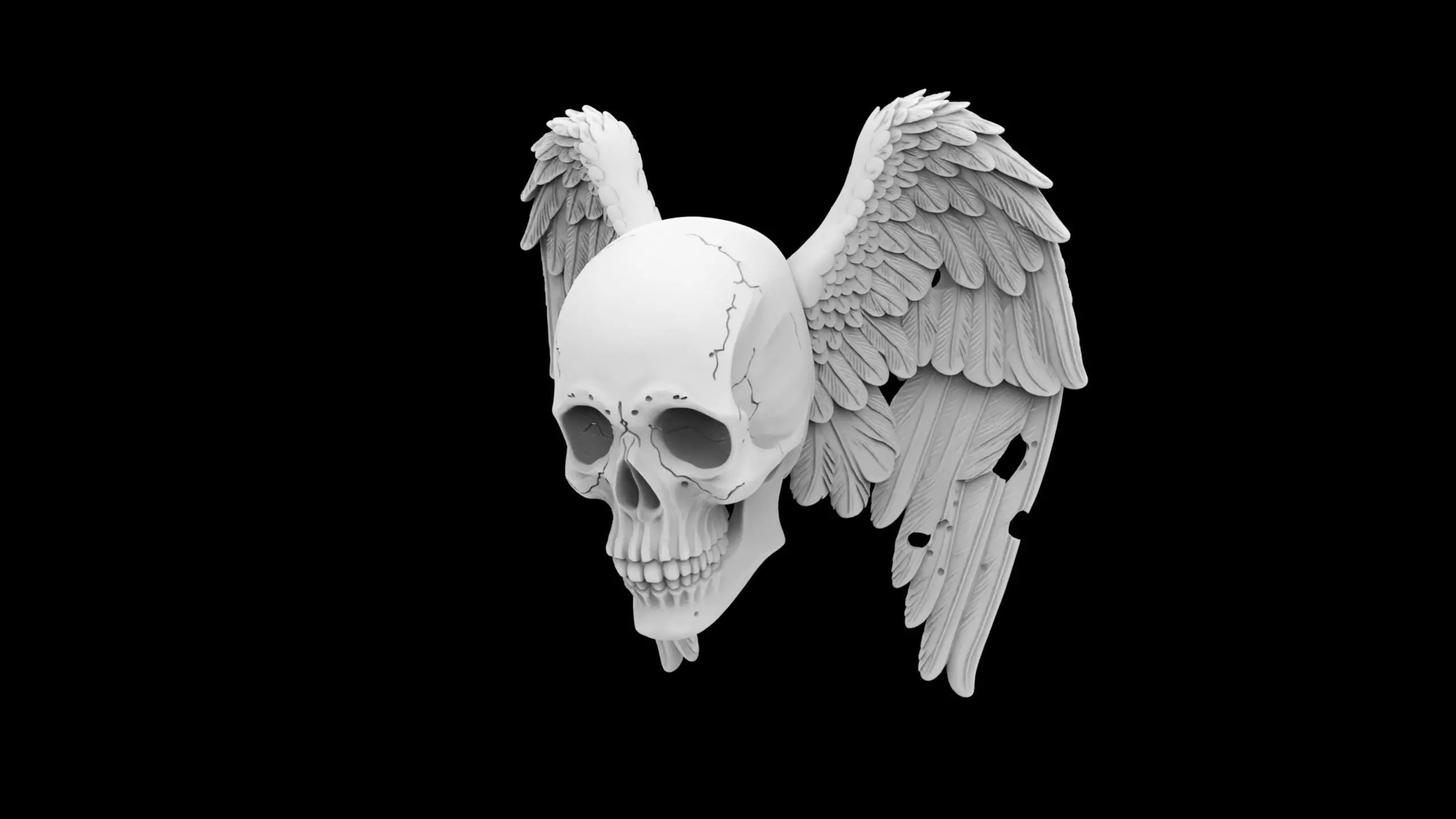 Fallen Angel Skull with Broken Wings 3D Print Model 3D print model_1
