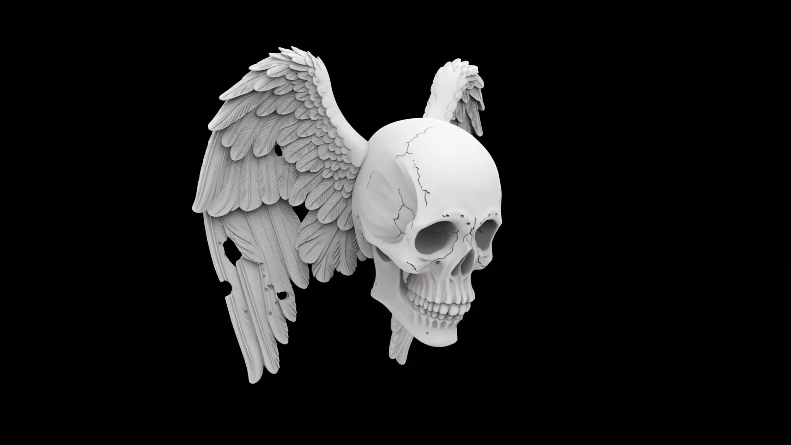 Fallen Angel Skull with Broken Wings 3D Print Model 3D print model_6