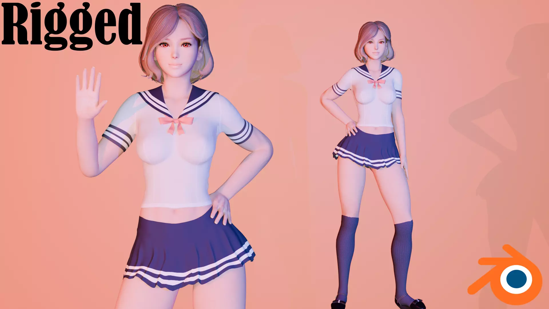 School Girl 3D Model Fully Rigged with Face Rig Low-poly 3D model