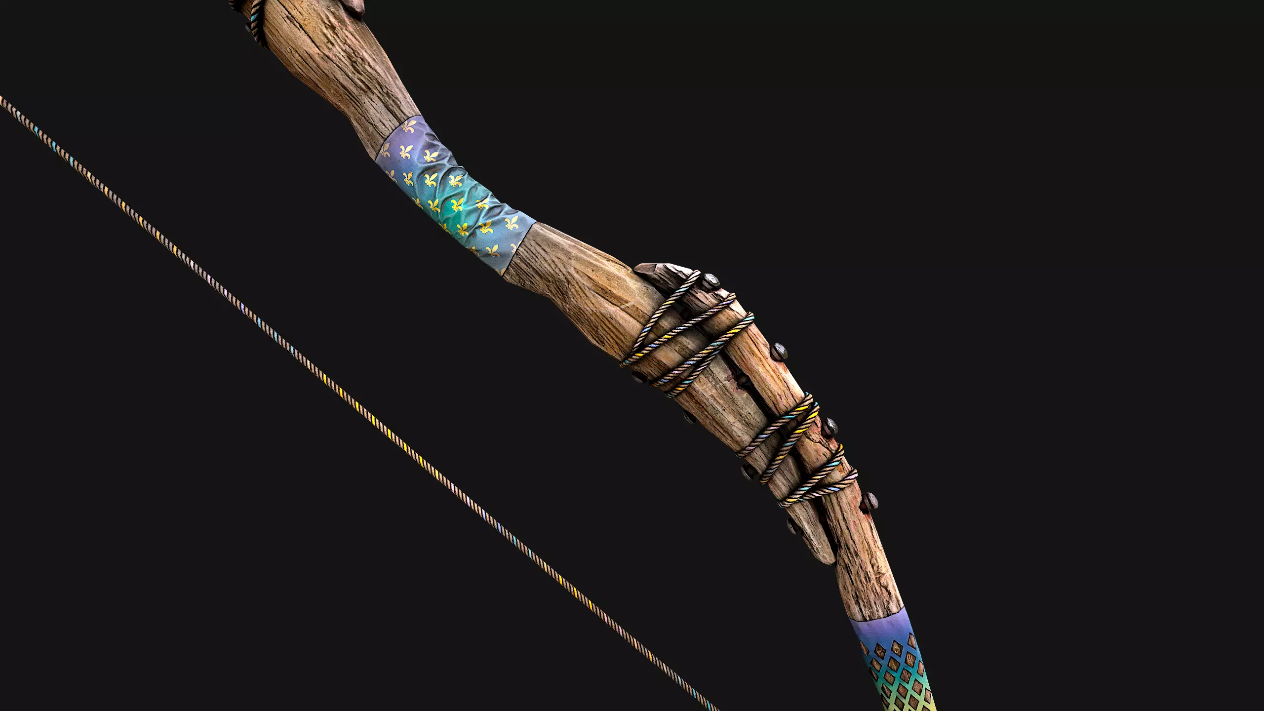 Medieval Wooden Bow Weapon Archer Low-poly 3D model_17