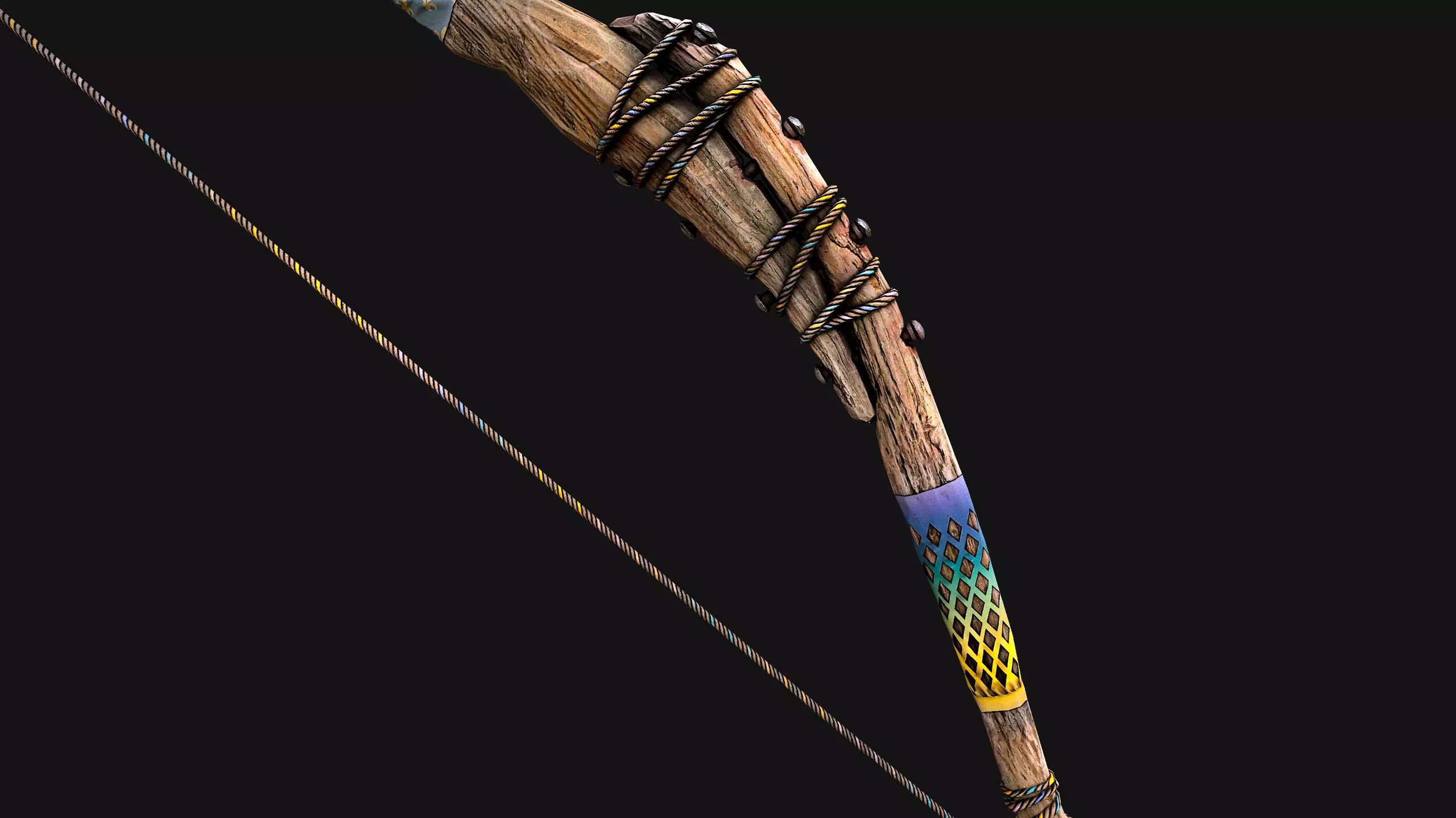 Medieval Wooden Bow Weapon Archer Low-poly 3D model_20