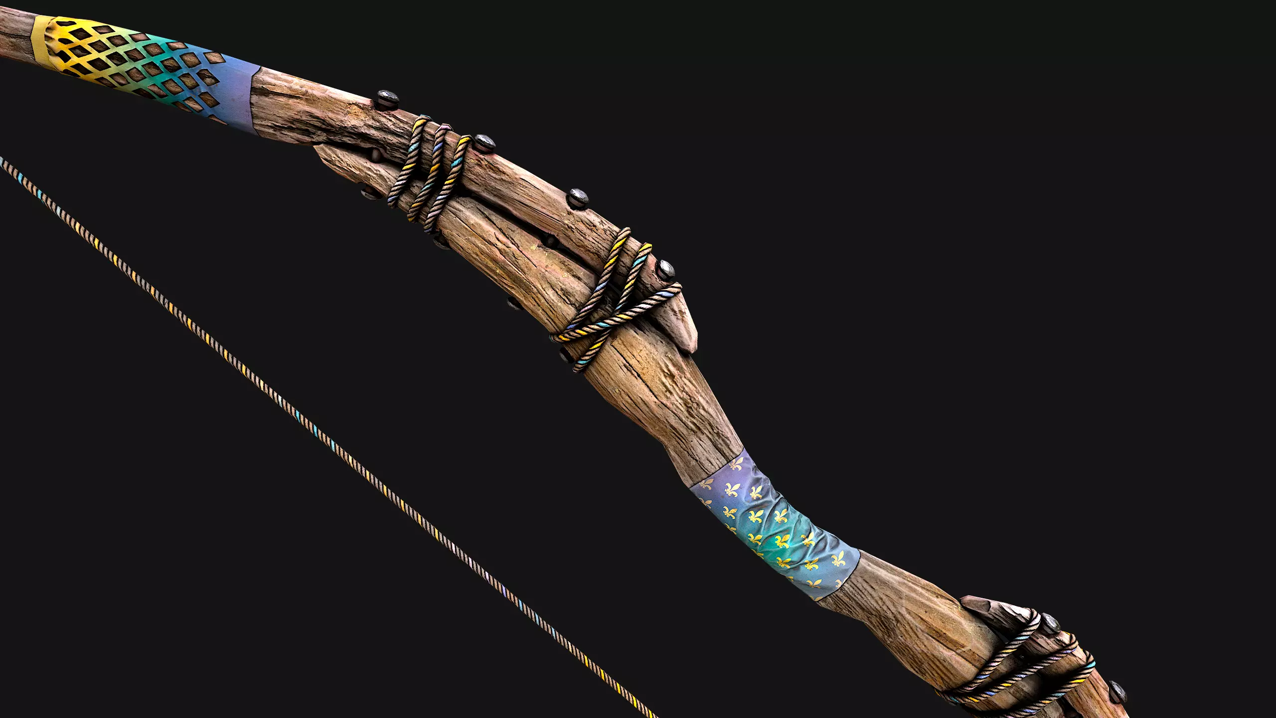 Medieval Wooden Bow Weapon Archer Low-poly 3D model_18