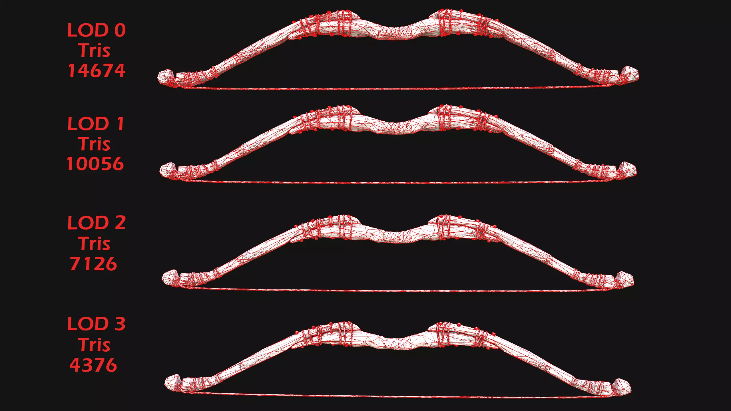 Medieval Wooden Bow Weapon Archer Low-poly 3D model_30