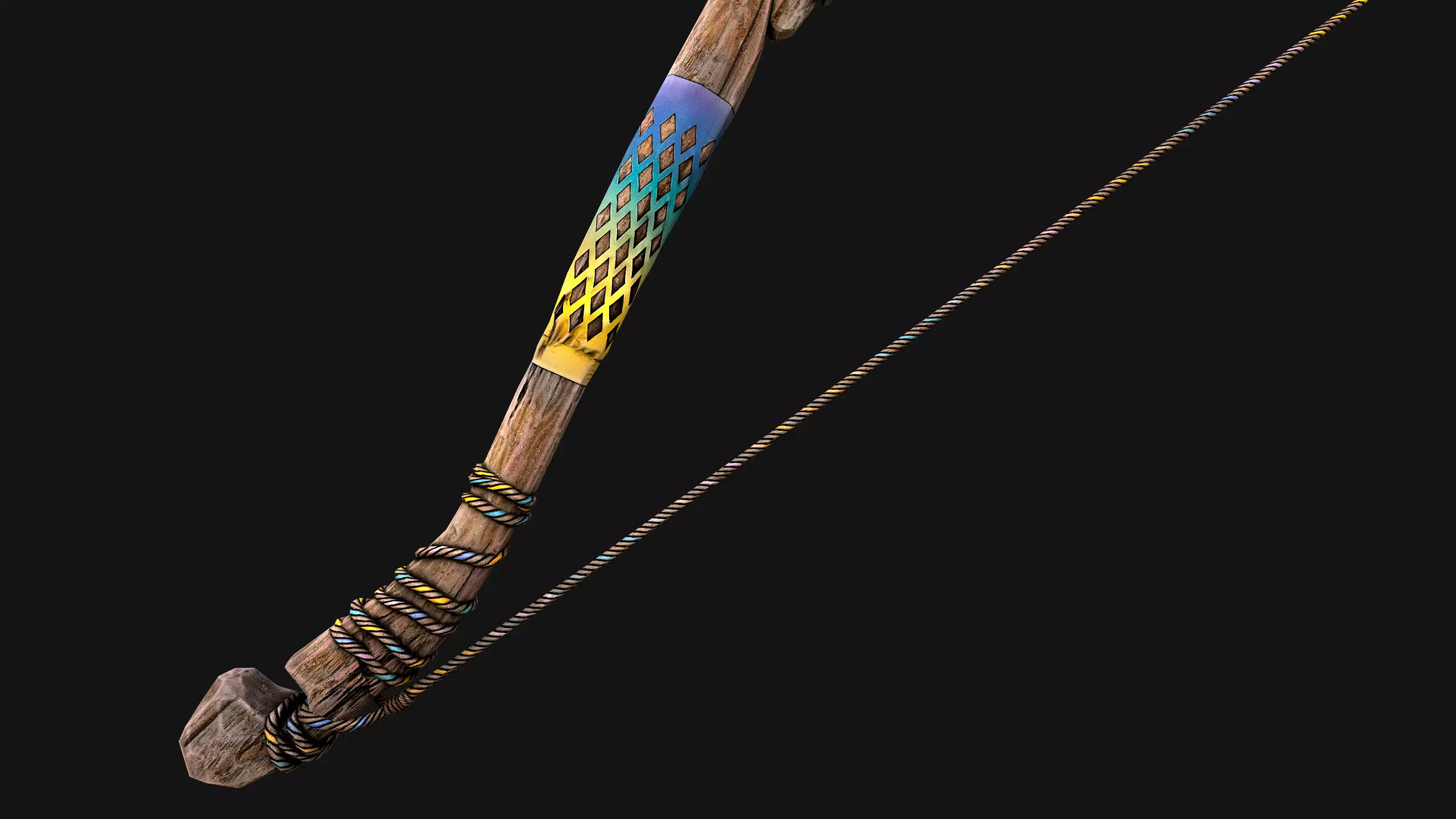 Medieval Wooden Bow Weapon Archer Low-poly 3D model_25