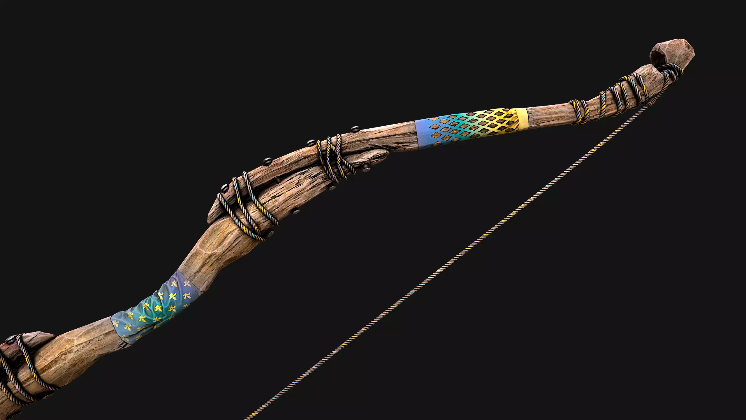 Medieval Wooden Bow Weapon Archer Low-poly 3D model_24