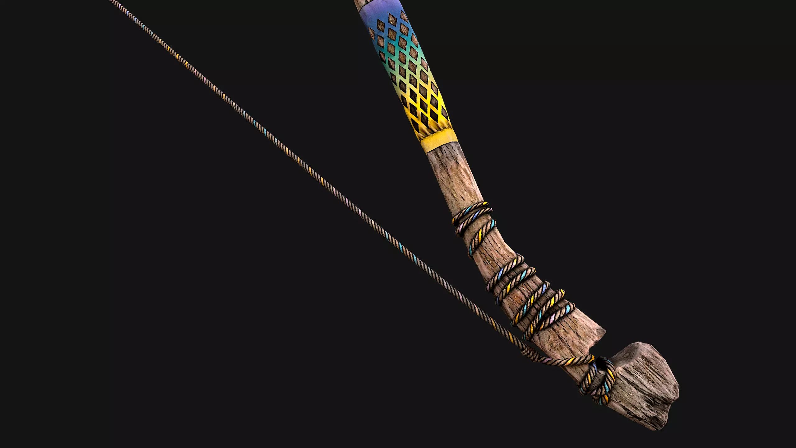 Medieval Wooden Bow Weapon Archer Low-poly 3D model_21