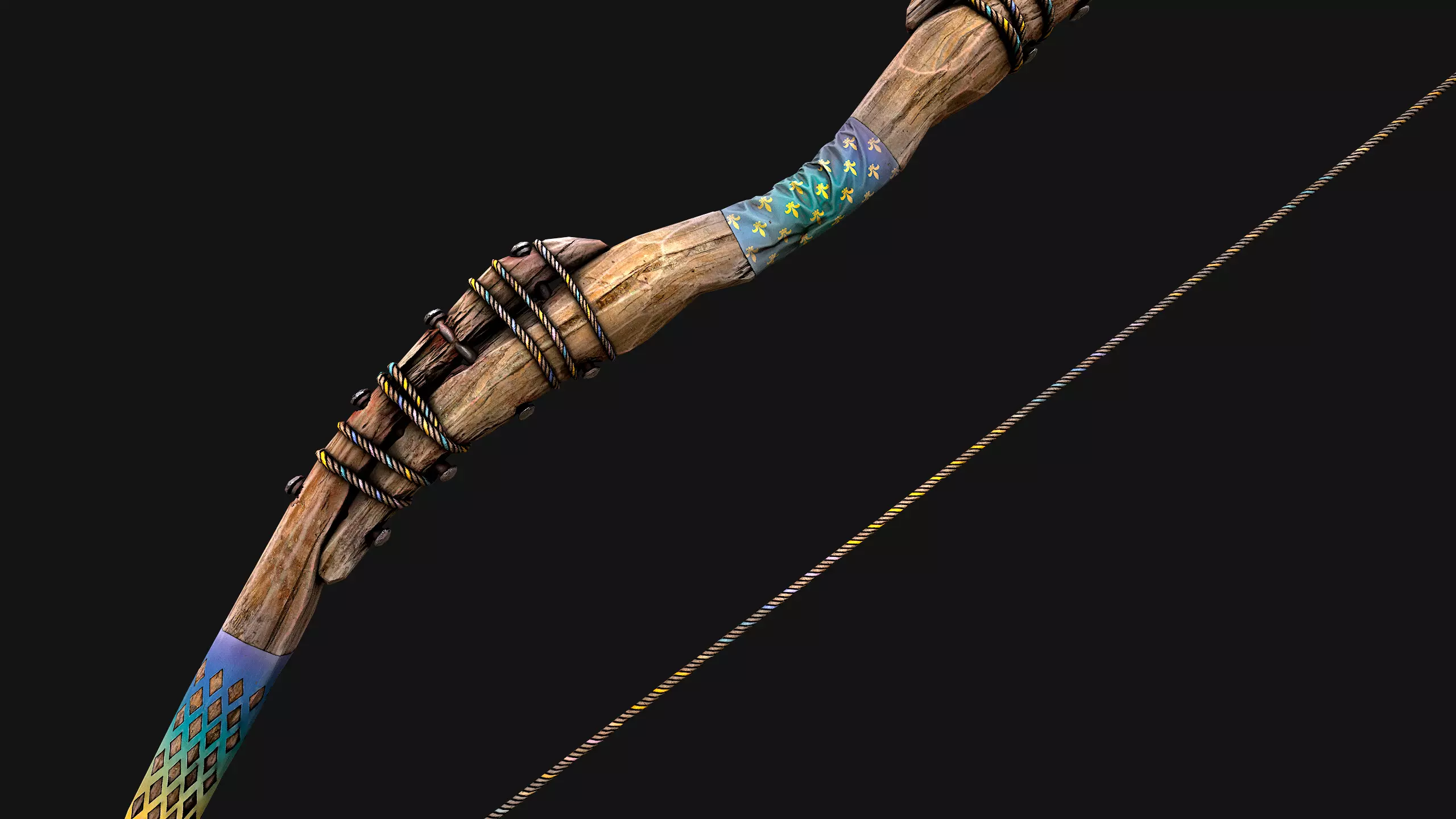 Medieval Wooden Bow Weapon Archer Low-poly 3D model_23