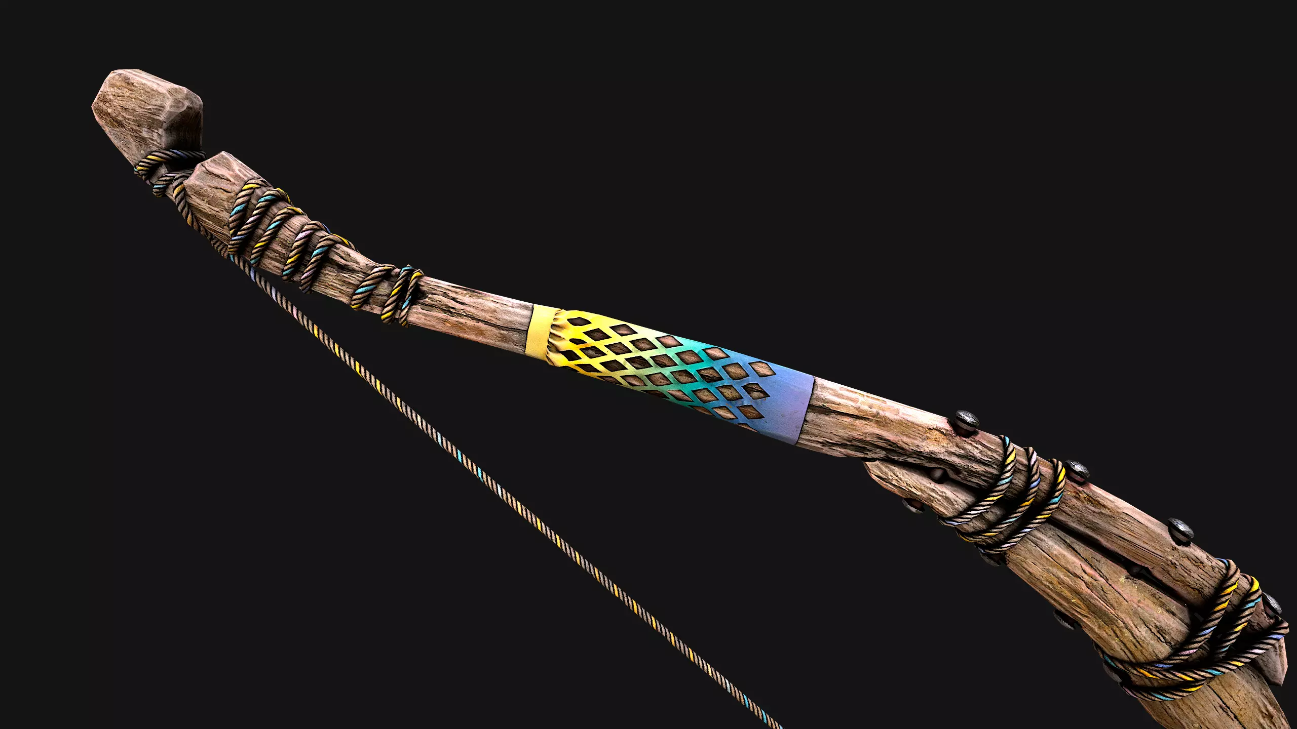 Medieval Wooden Bow Weapon Archer Low-poly 3D model_19