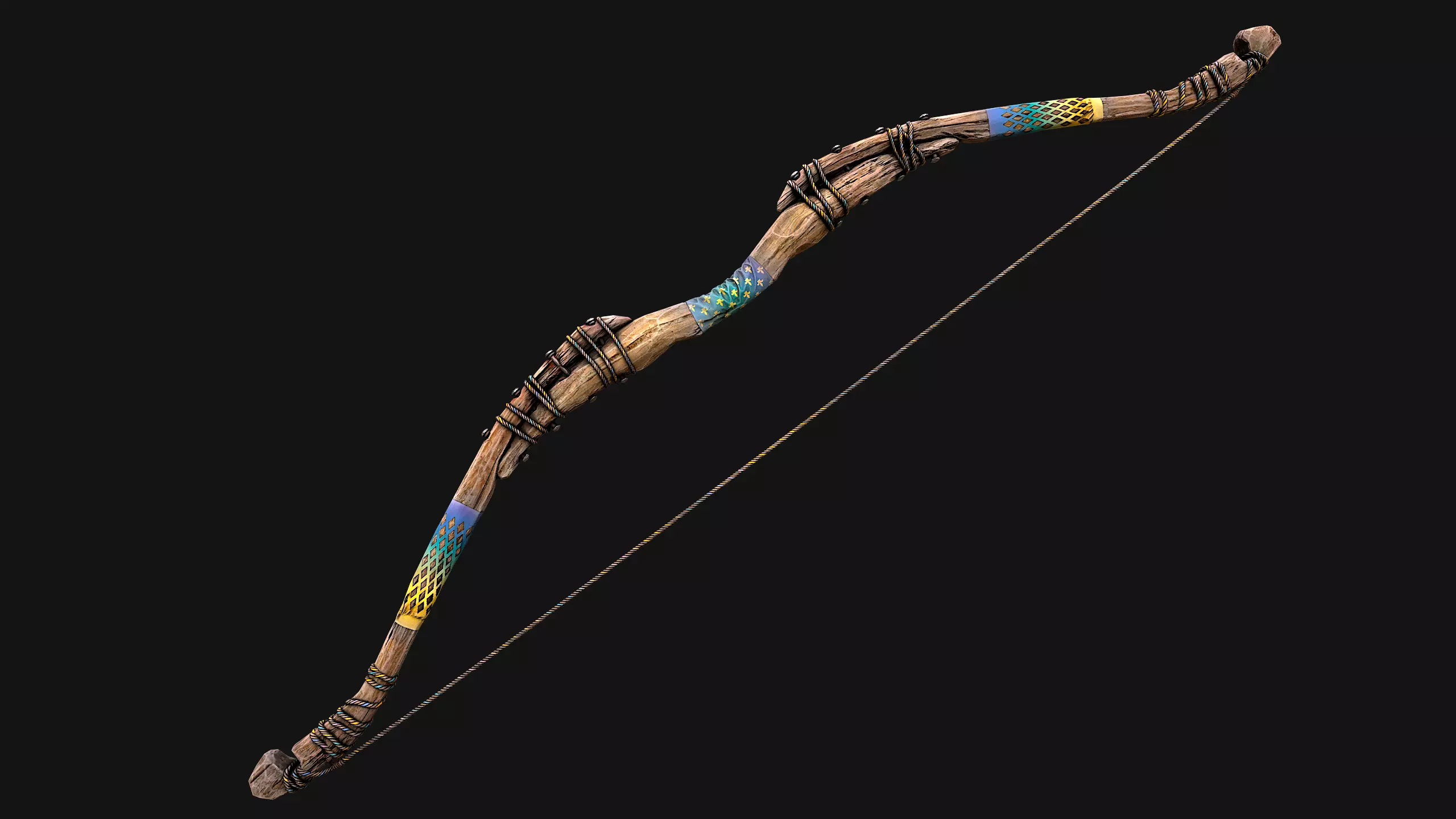 Medieval Wooden Bow Weapon Archer Low-poly 3D model_22