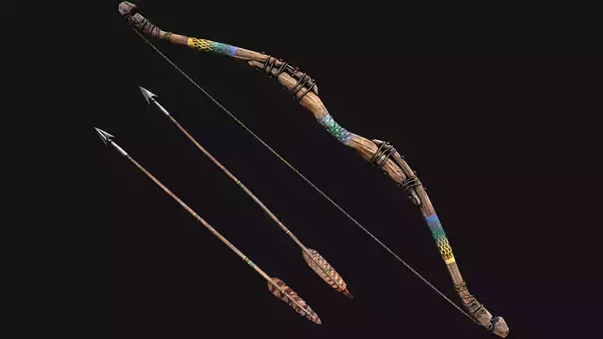 Medieval Wooden Bow Weapon Archer Low-poly 3D model