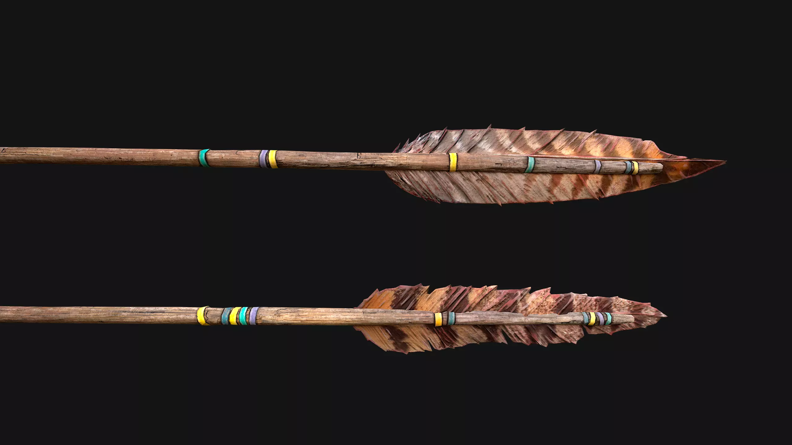 Medieval Wooden Bow Weapon Archer Low-poly 3D model_27