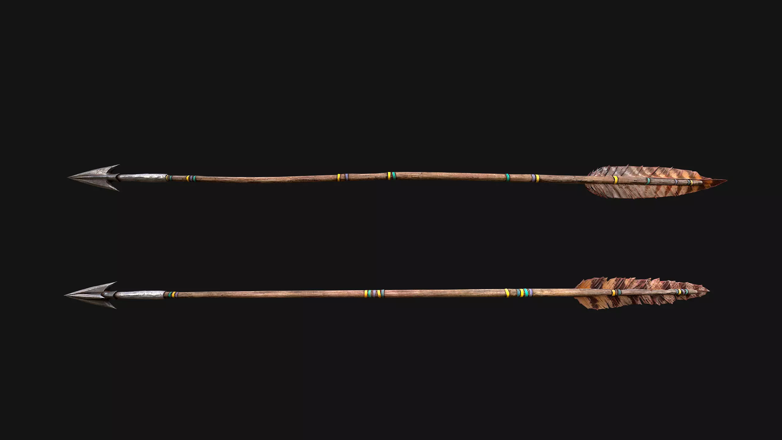 Medieval Wooden Bow Weapon Archer Low-poly 3D model_5