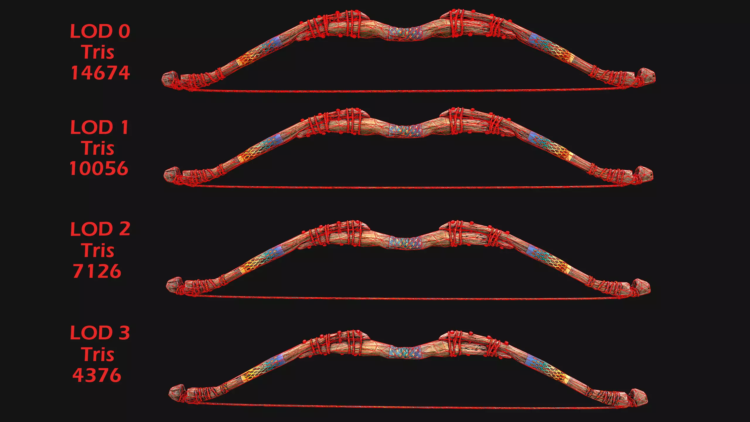 Medieval Wooden Bow Weapon Archer Low-poly 3D model_3