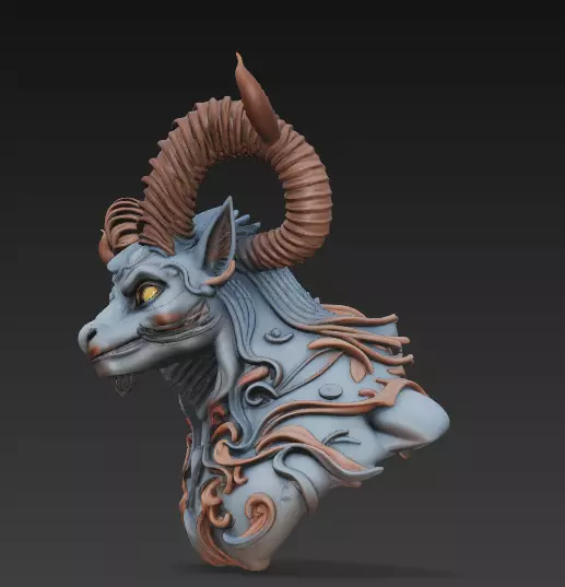 Demonic Ram Bust-Dark Fantasy 3D Model 3D print model_1