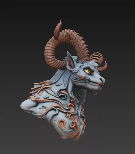 Demonic Ram Bust-Dark Fantasy 3D Model 3D print model_5