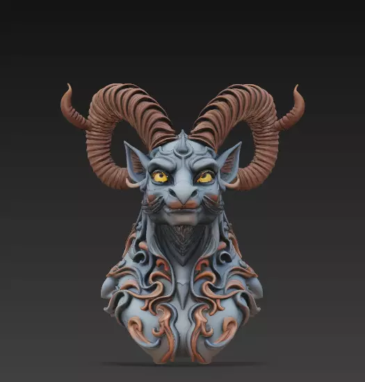 Demonic Ram Bust-Dark Fantasy 3D Model 3D print model_0