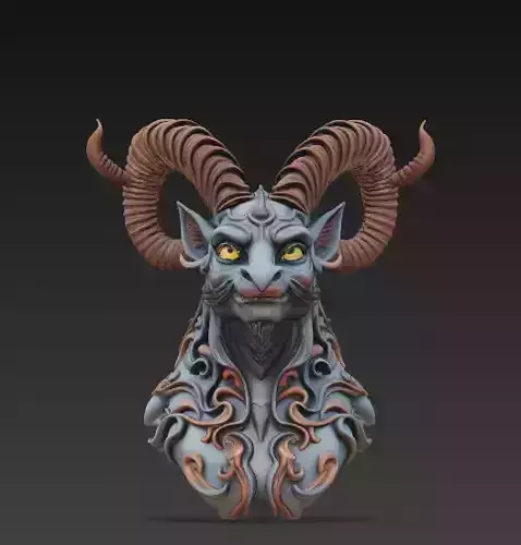 Demonic Ram Bust-Dark Fantasy 3D Model