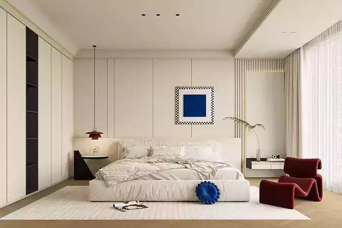 Minimalist Bedroom with Artistic Decor 724
