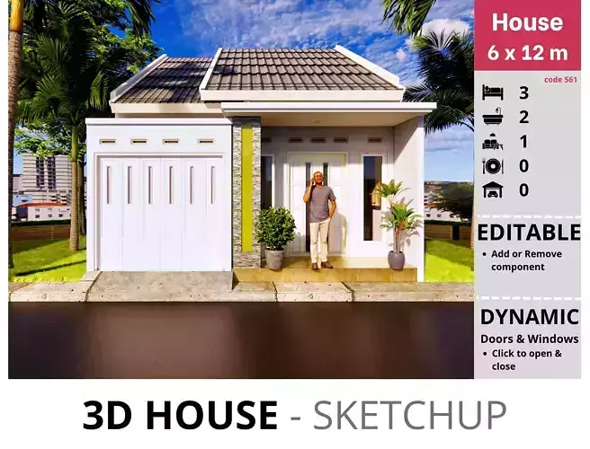 House 6x12m code 561 - Sketchup 3D model 3D model