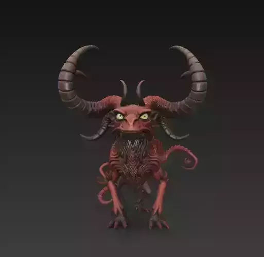 Demon Creature with Large Horns-Stylized 3D Sculpture