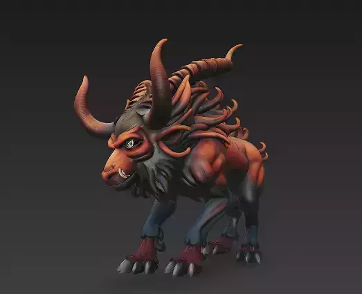 Mythical Demon Beast with Horns - 3D Sculpture Model