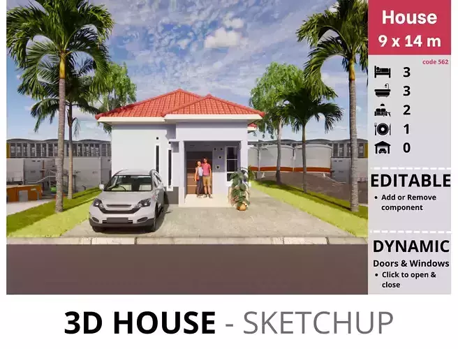 House 9x14m code 562 - Sketchup 3D model 3D model