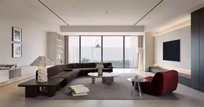 Modern Minimalist Living Room with Curved Sofa 722