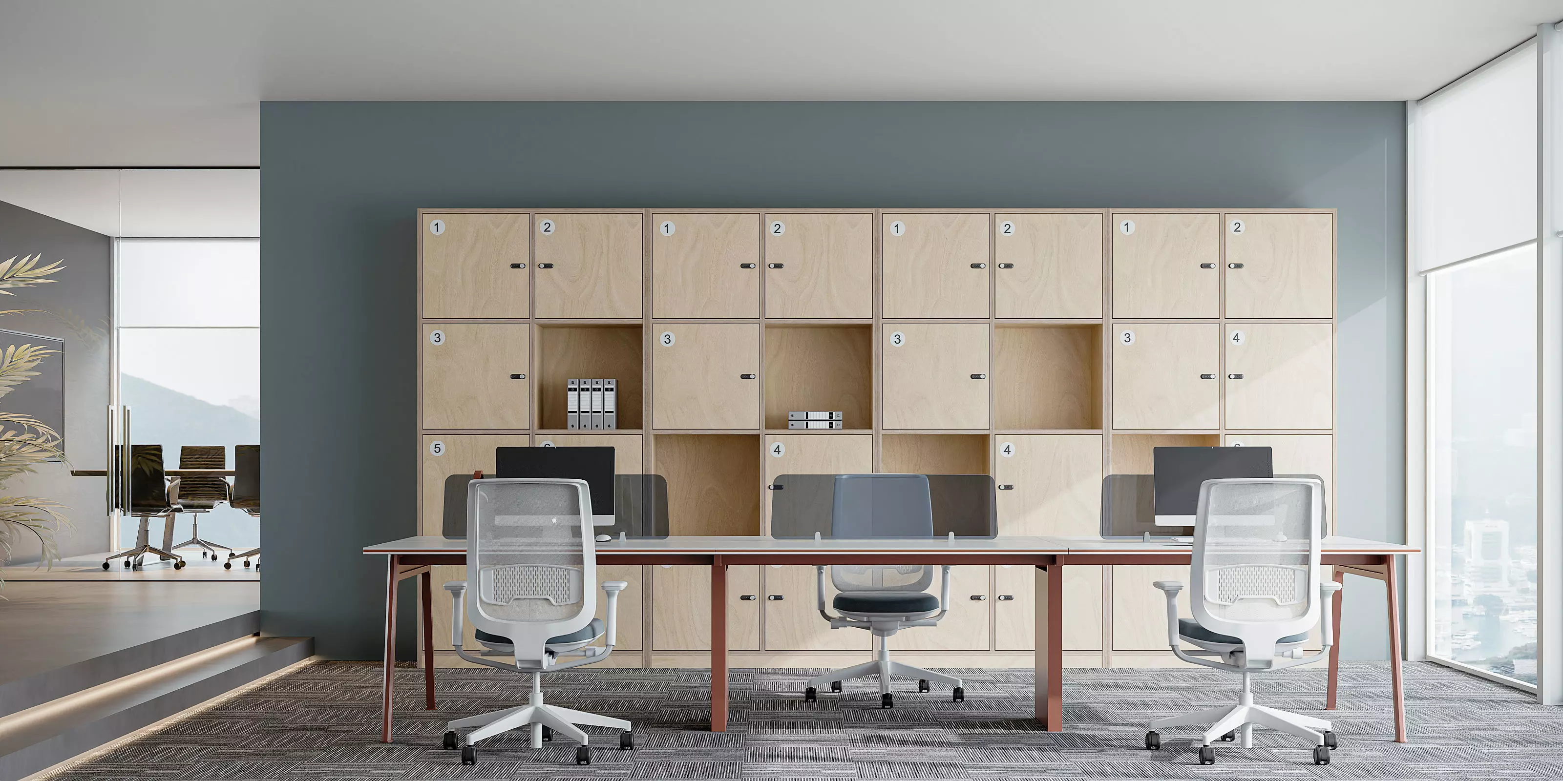Modern Open Office with Shared Desk 721 3D model_0