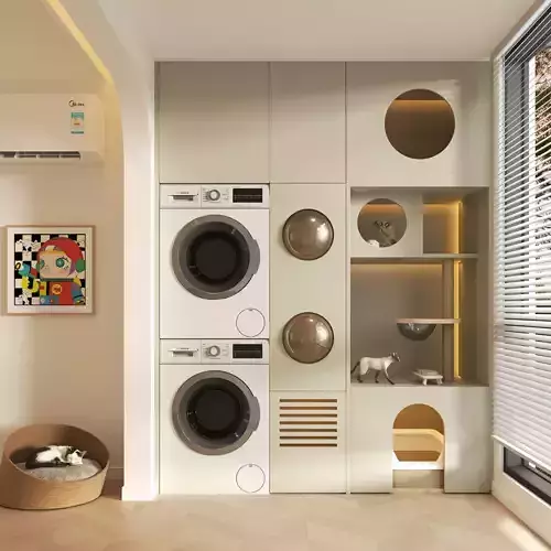 Laundry Room with Double Washing Machine 720