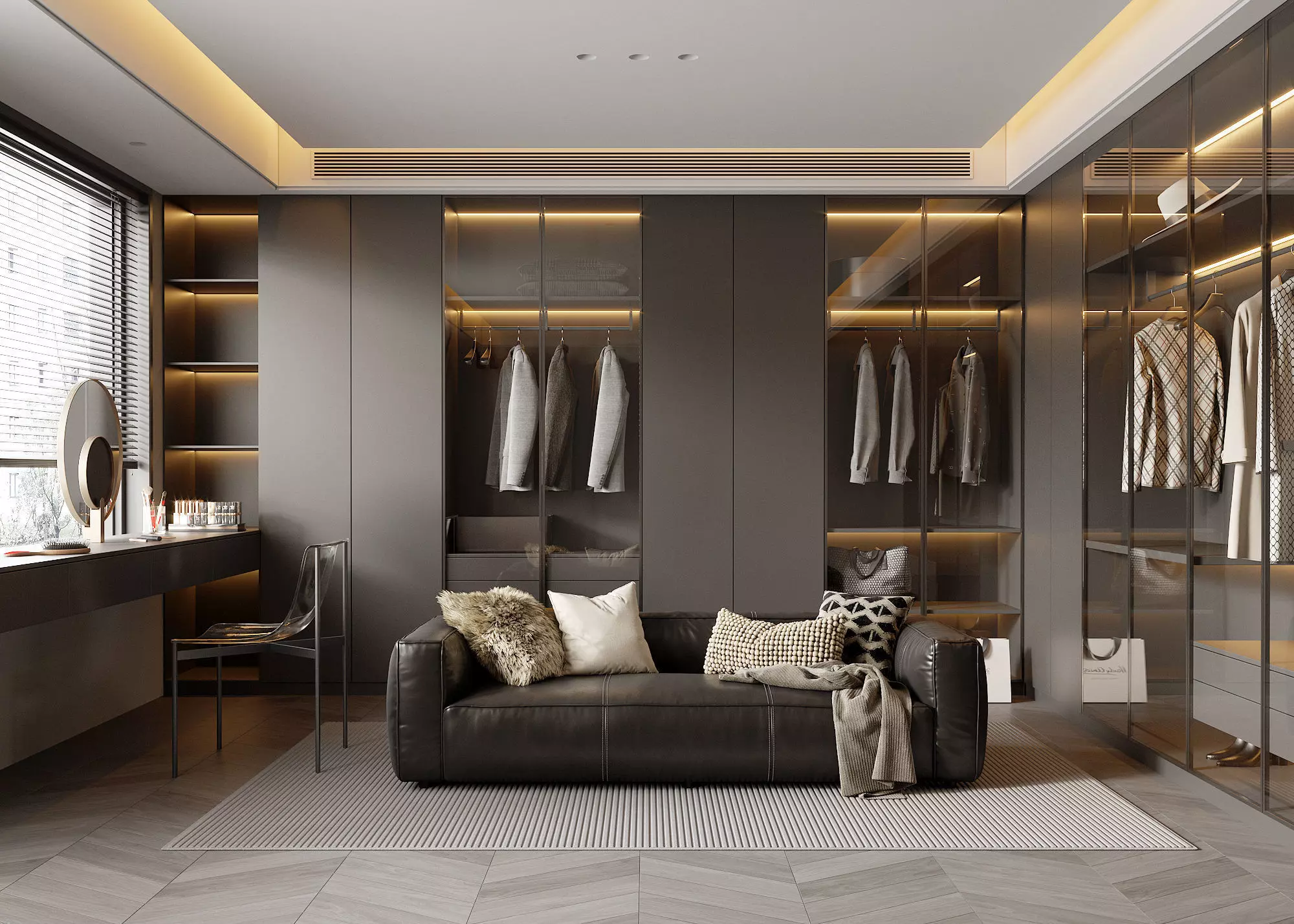 Modern Walk-in Closet with Glass Wardrobe 716 3D model_0