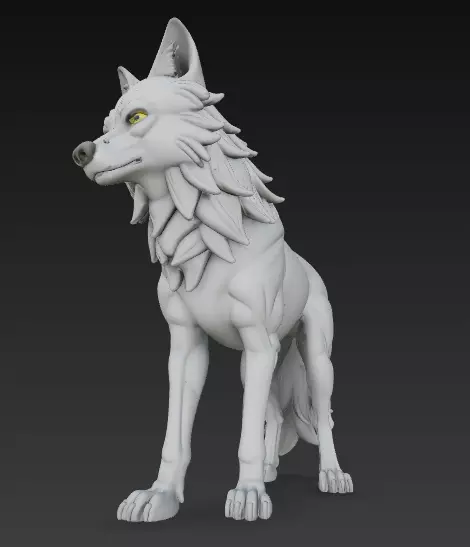 Stylized Wolf 3D Model - Standing Beast Sculpture 3D print model