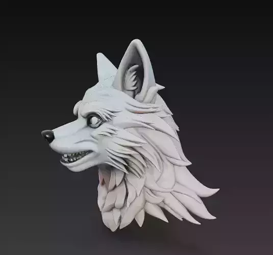 Stylized Wolf Head 3D Model - Fierce Side View Sculpture 3D print model Stylized Wolf Head 3D Model - Fierce Side View Sculpture 3D print model
