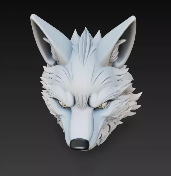 Stylized Wolf Head 3D Model - Fierce Side View Sculpture 3D print model_6