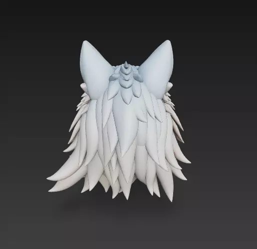 Stylized Wolf Head 3D Model - Fierce Side View Sculpture 3D print model_8