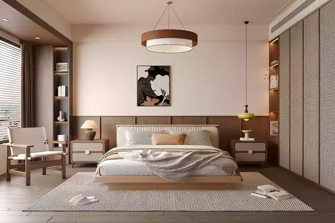 Modern Wooden Bedroom with Cozy Bed 713