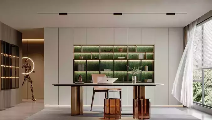 Modern Luxury Home Office with Designer Bookshelf 694