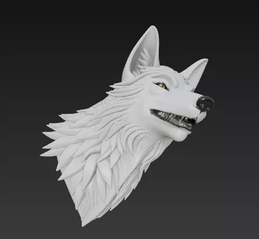 Twin Wolf Heads 3D Model - Stylized Aggressive - Calm 3D print model_5