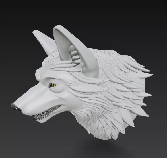 Twin Wolf Heads 3D Model - Stylized Aggressive - Calm 3D print model_1