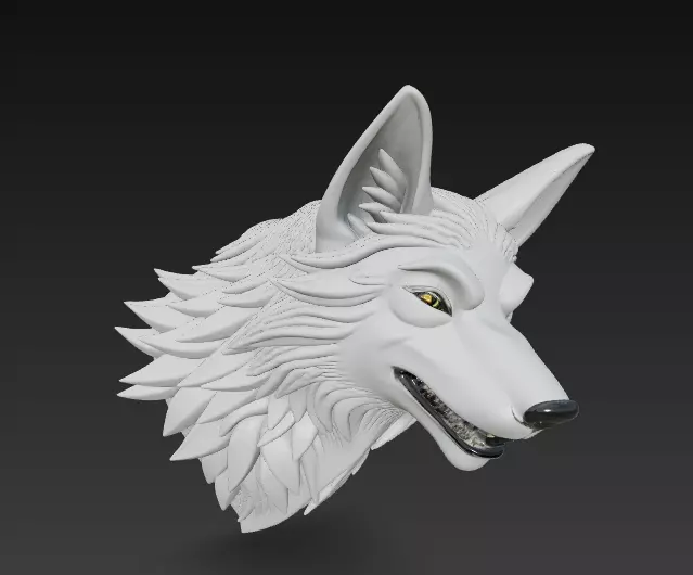 Twin Wolf Heads 3D Model - Stylized Aggressive - Calm 3D print model_17