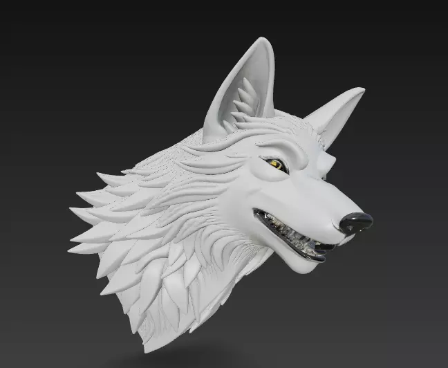 Twin Wolf Heads 3D Model - Stylized Aggressive - Calm 3D print model_3