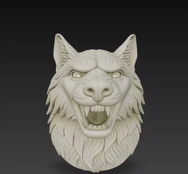 Twin Wolf Heads 3D Model - Stylized Aggressive - Calm 3D print model_12