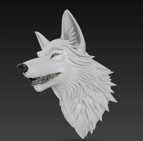 Twin Wolf Heads 3D Model - Stylized Aggressive - Calm 3D print model_4
