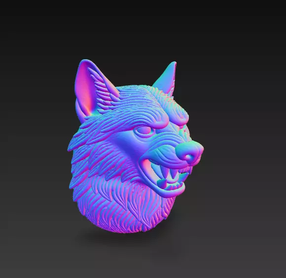 Twin Wolf Heads 3D Model - Stylized Aggressive - Calm 3D print model_16