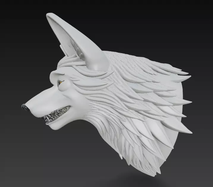 Twin Wolf Heads 3D Model - Stylized Aggressive - Calm 3D print model_9