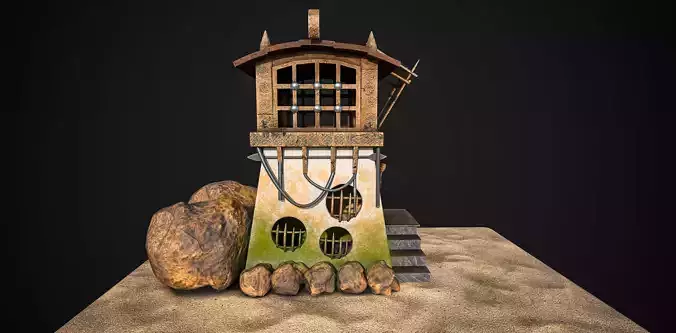 Stylized Medieval Watchtower PBR Textured 3D Model